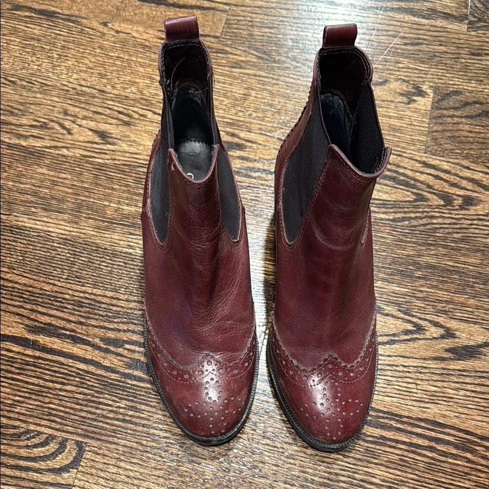 Maroon heeled Ankle Boots with Brogue Detailing